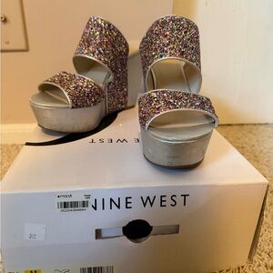 Nine West Women's Platform Sandals - Silver and Multicolor Glitter